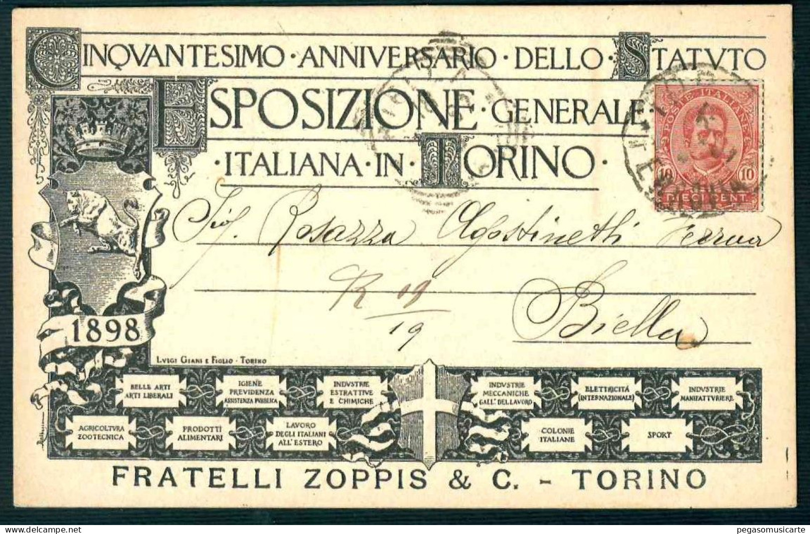 BK024 CINQUANTESIMO ANNIVERSARIO DELLO STATUTO ESPOSIZIONE GENERALE ITALIANA IN TORINO 1898 - Exhibitions