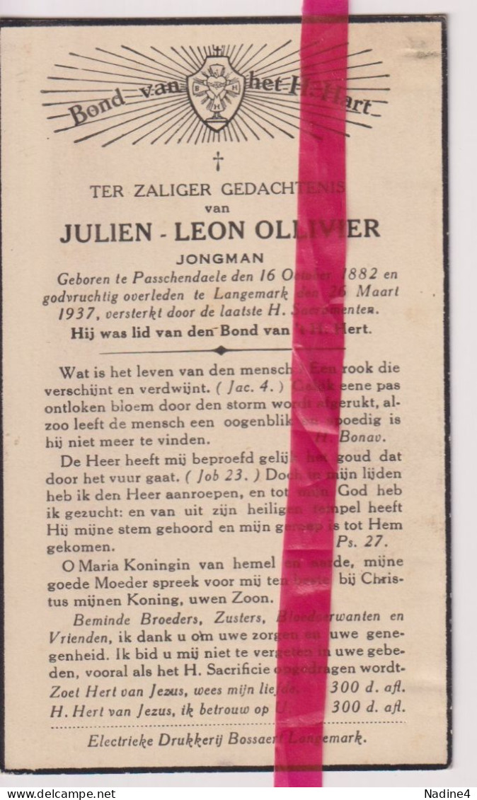Devotie Doodsprentje Overlijden - Julien Ollivier - Passendale 1882 - Langemark 1937 - Obituary Notices