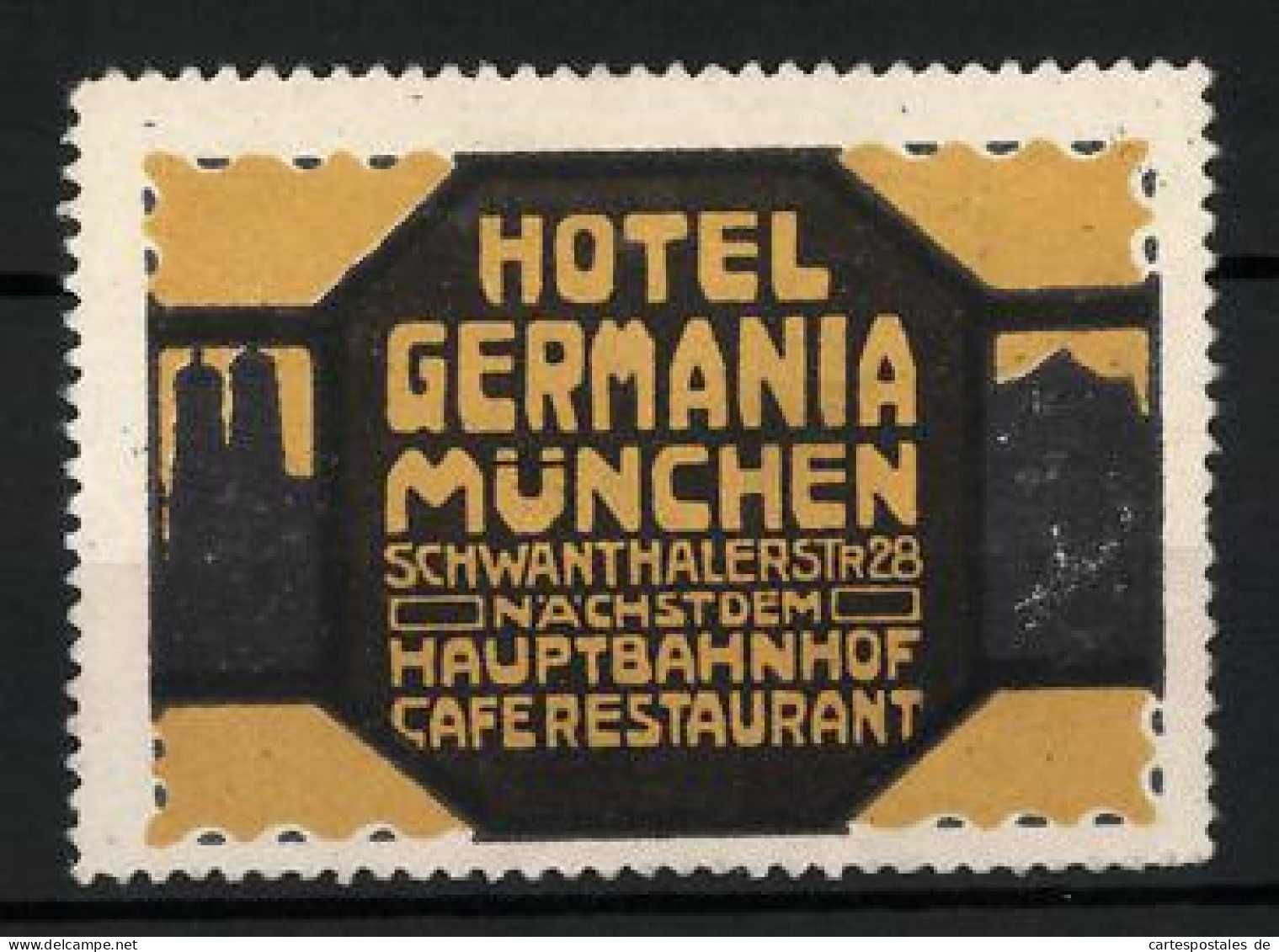Reklamemarke München, Hotel Germania, Schwanthalerstr. 28  - Erinnophilie