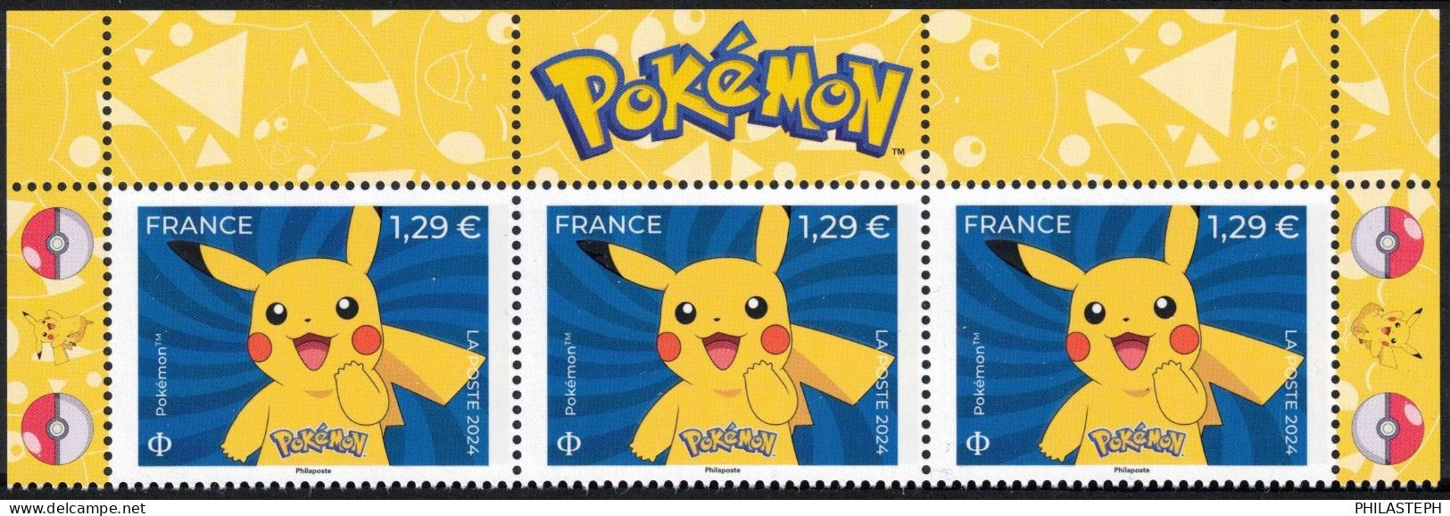 FRANCE 2024 - Pokémon - Bande De 3 Haut De Feuille Avec Texte  - YT 5755 Neuf ** - MANGA - TIRAGE EPUISE - Nuevos