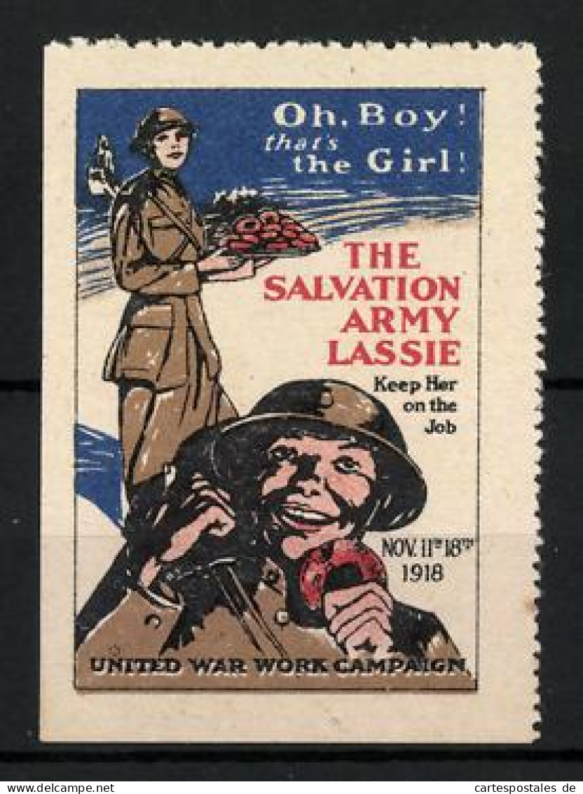 Reklamemarke United War Work Campaign, The Salvation Army Lassie, Soldaten  - Erinnophilie