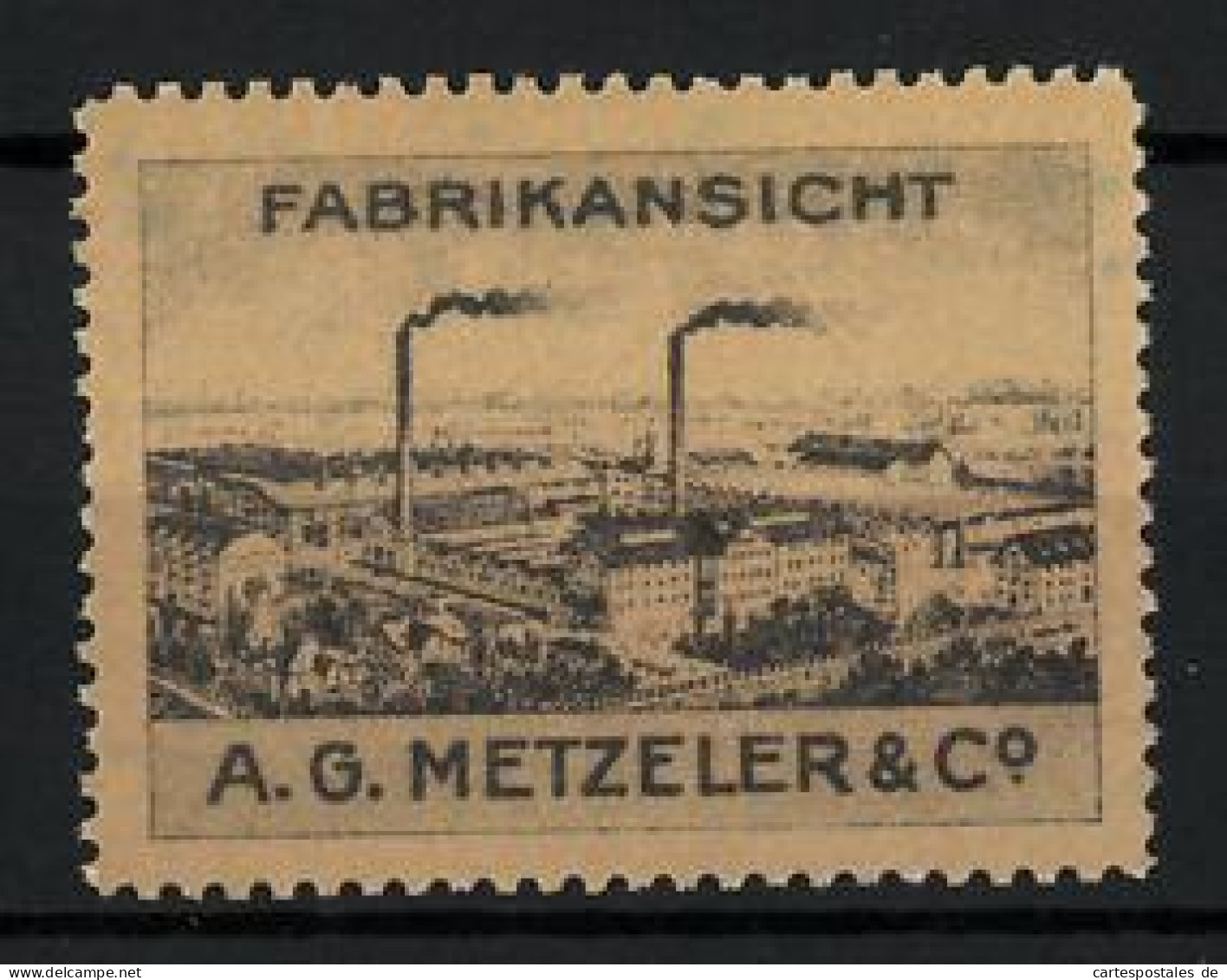 Reklamemarke A. G. Metzeler & Co., Fabrikansicht  - Vignetten (Erinnophilie)