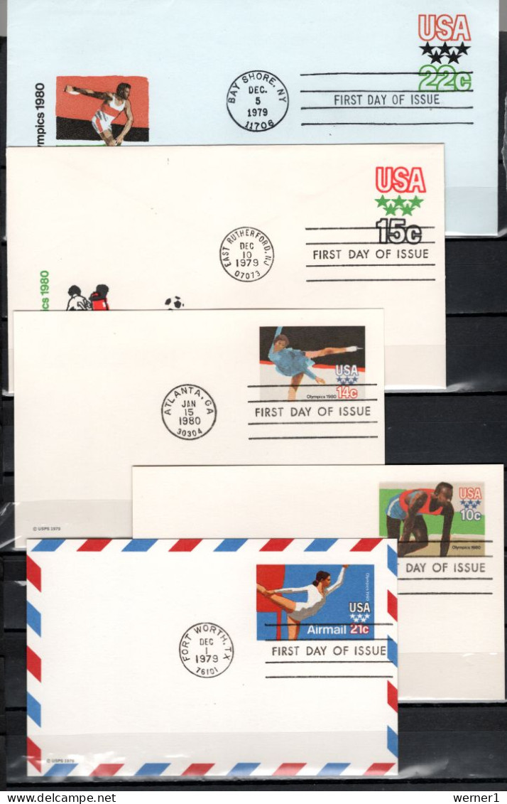 USA 1979/1980 Olympic Games Moscow / Lake Placid 3 Commemorative Postcards + 2 Covers With First Day Of Issue Cancellat. - Summer 1980: Moscow