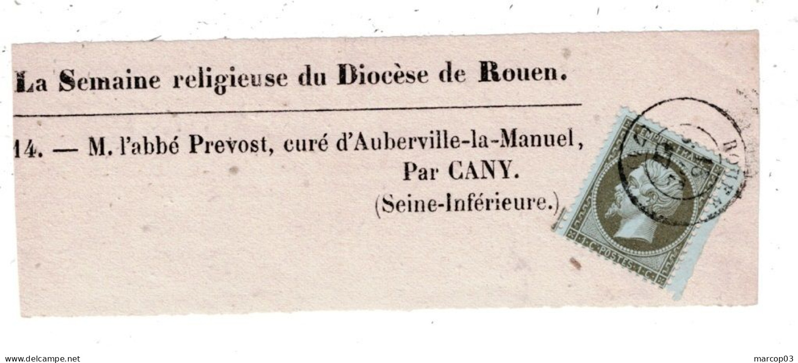 76 SEINE MARITIME ROUEN Devant De Bande De Journal TAD 15 Du 15/09/1867 Sur N°19 (tarif Non Politique Même Départ) SUP - Zeitungsmarken (Streifbänder)