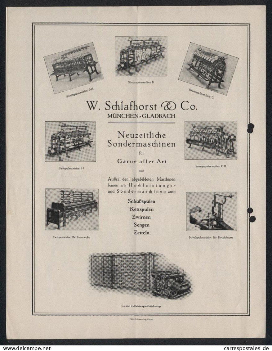 Werbeprospekt M. Gladbach, W. Schlafhorst & Co., Maschinen-Fabrik, Ansichten Und Reklame Für Die Haspelkrone Universal  - Unclassified