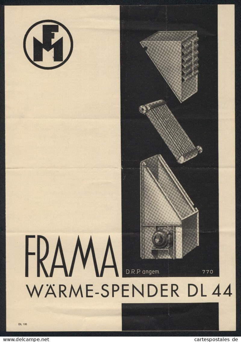 Werbeprospekt Pulsnitz I. Sa., F. Mattick, Maschinenfabrik Und Eisengiesserei, Der Frama-Wärmespender DL 44  - Non Classés