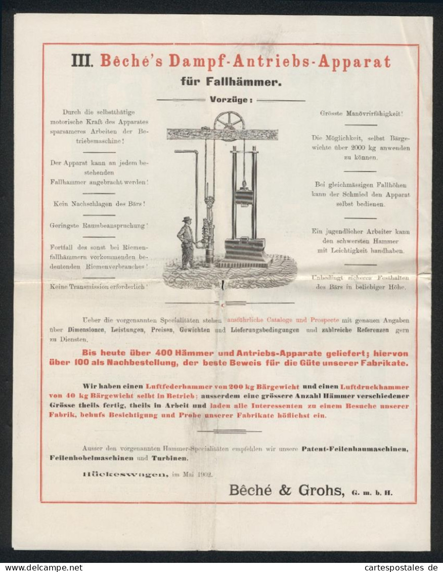 Werbeprospekt Hückeswagen /Rhld., Beché & Grohs, Maschinenfabrik Und Eisengiesserei, Der Luftfederhammer  - Zonder Classificatie