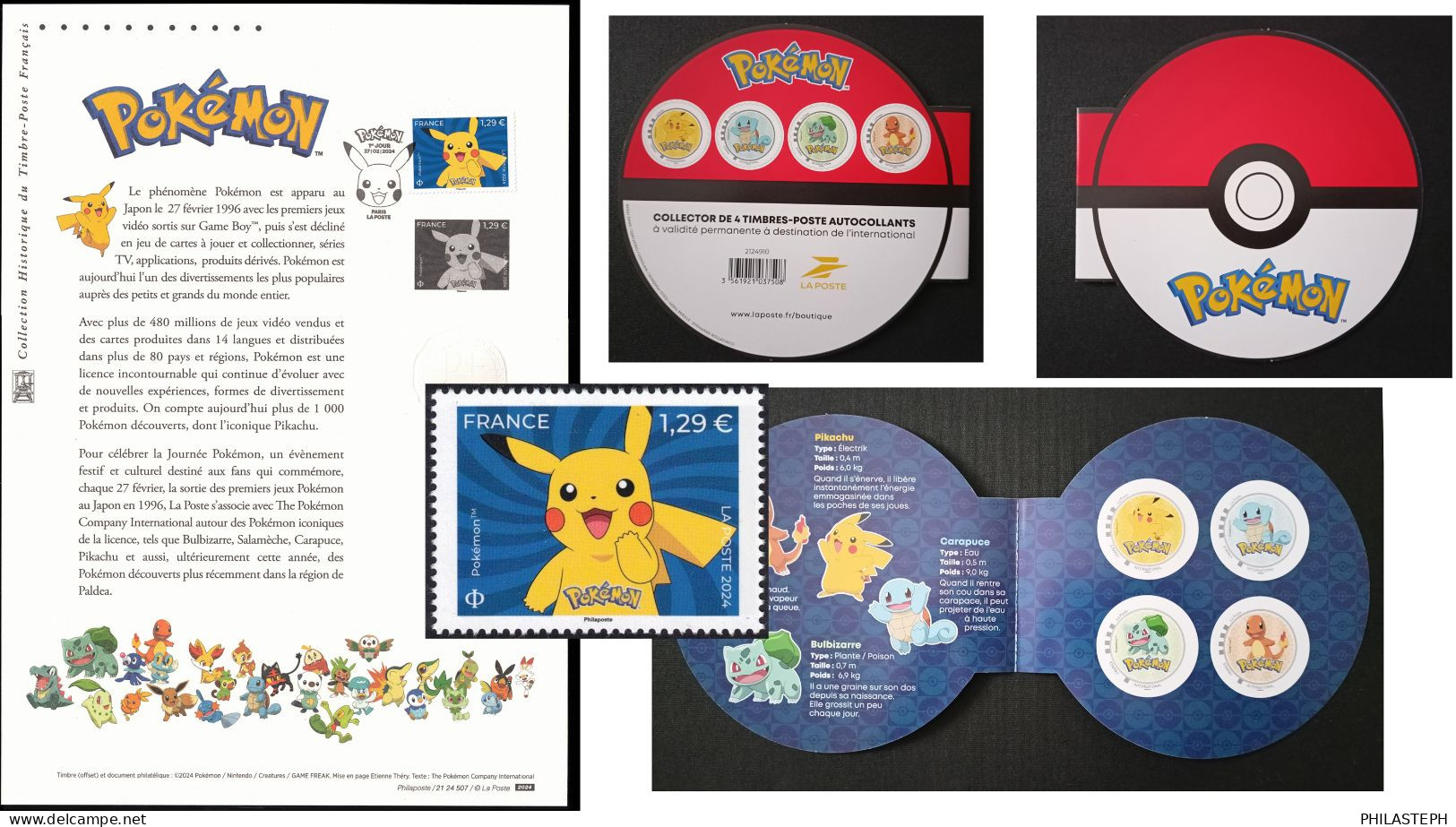 FRANCE 2024 - POKEMON - 1 Collector De 4 Timbres + 1  Timbre +  1 Document Philatélique - Stripsverhalen