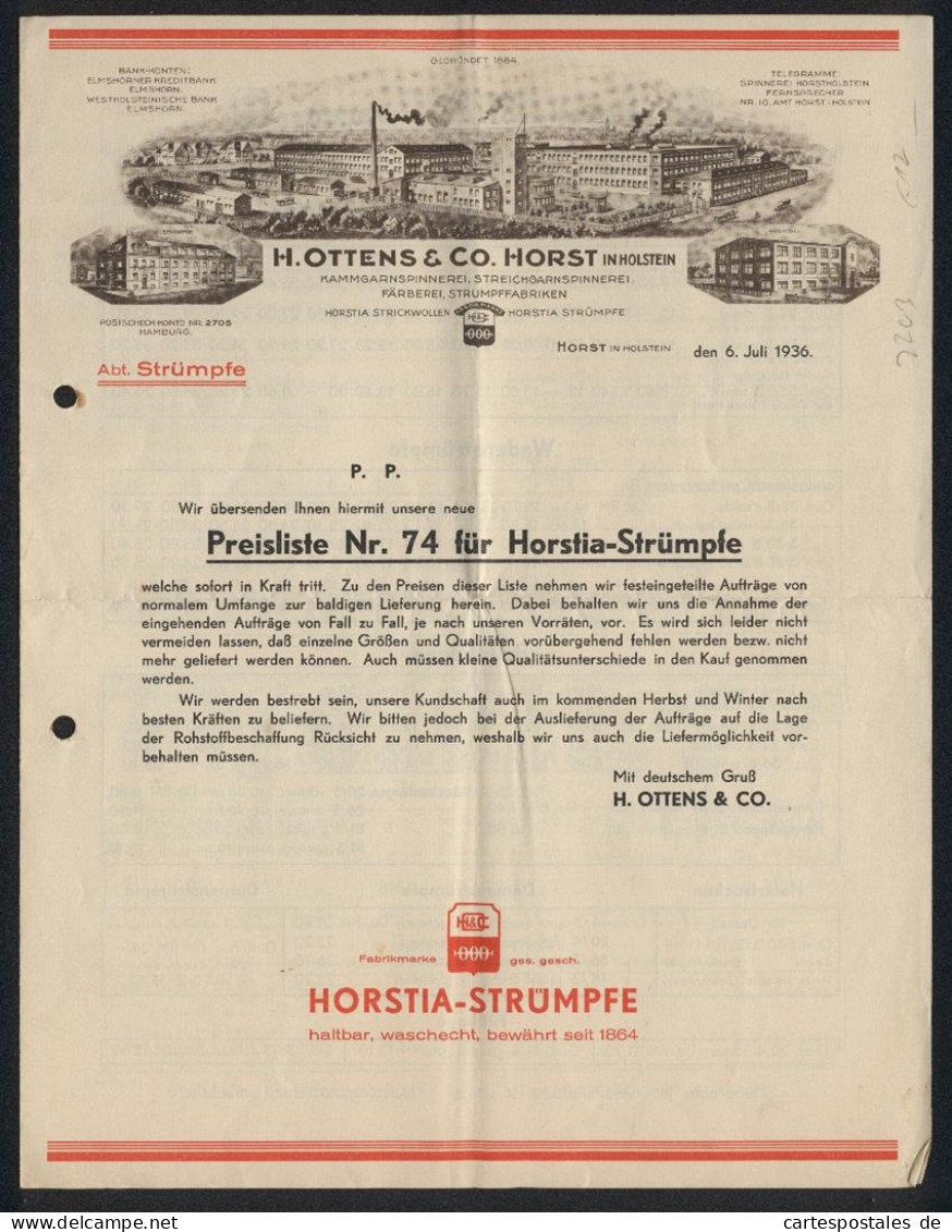 Werbeprospekt Horst In Holstein 1936, H. Ottens & Co., Textilfabrikation, Abt. Strümpfe, Betriebsansicht, Horstia-Mar  - Non Classés