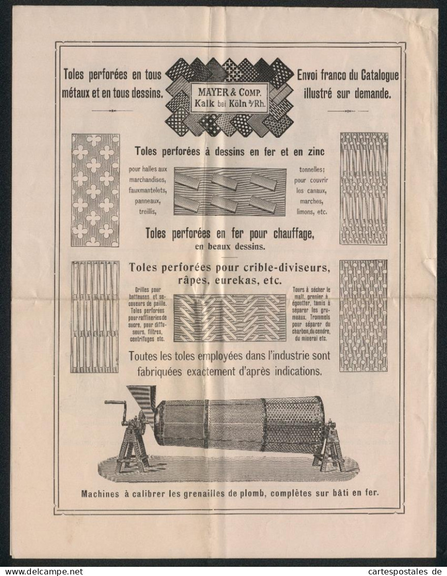 Werbeprospekt Köln-Kalk, Mayer & Co., Fabrique De Trieurs Et De Toles Perforées, Betriebs- Und Produkt-Ansichten  - Non Classés