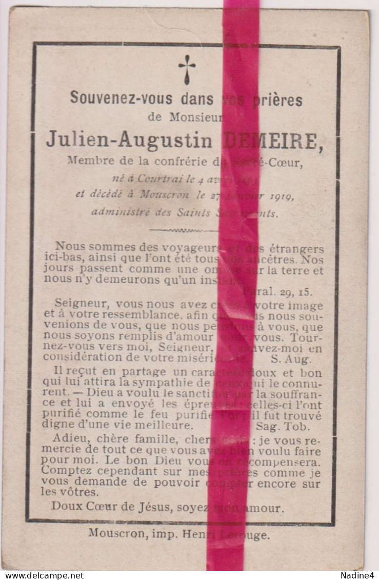Devotie Doodsprentje Overlijden - Julien Demeire - Courtrai Kortrijk 1863 - Mouscron 1919 - Décès