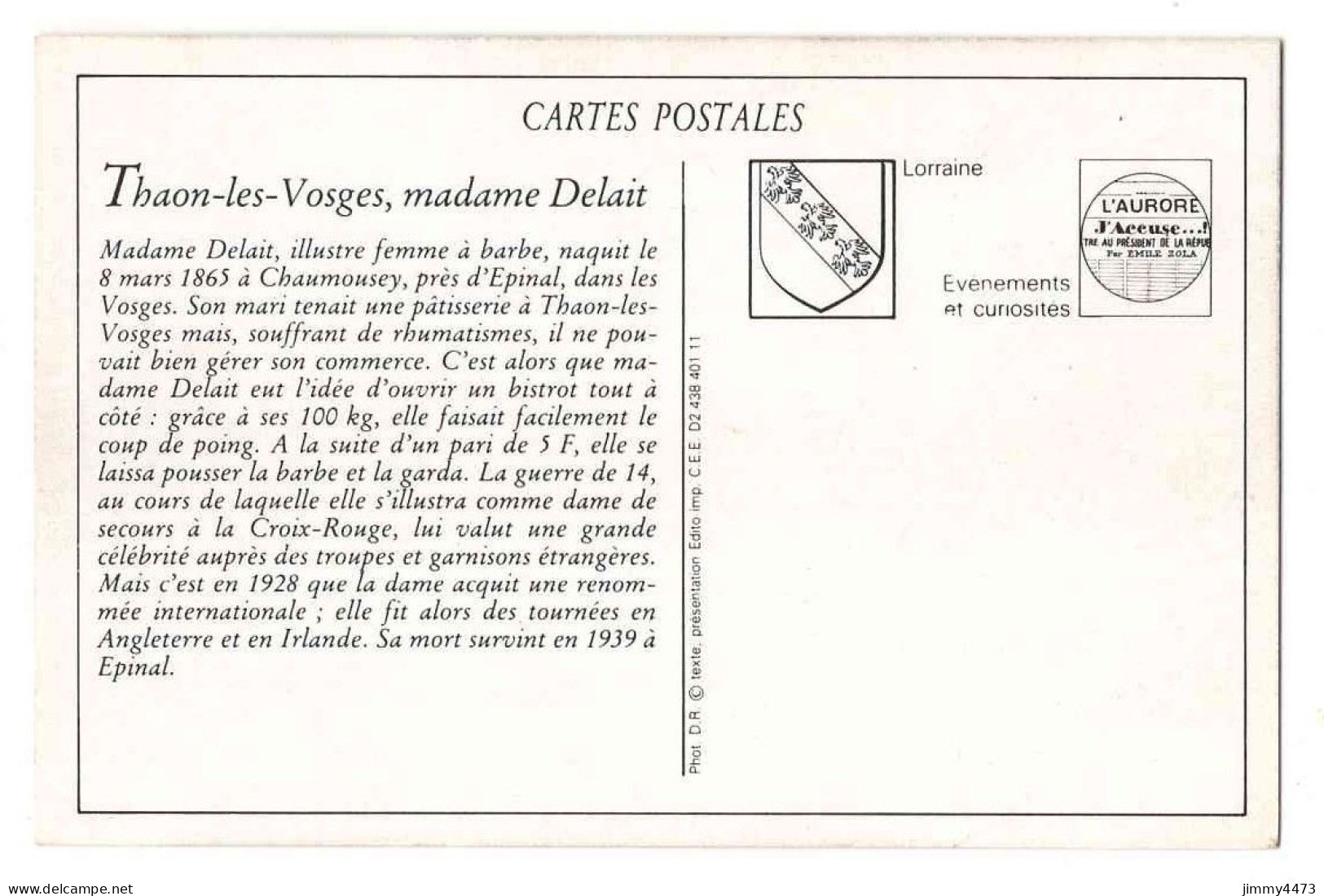 CPA (Repro) Thaon-les-Vosges - Madame Delait ( Femme à Barbe ) Texte Au Dos - Frauen