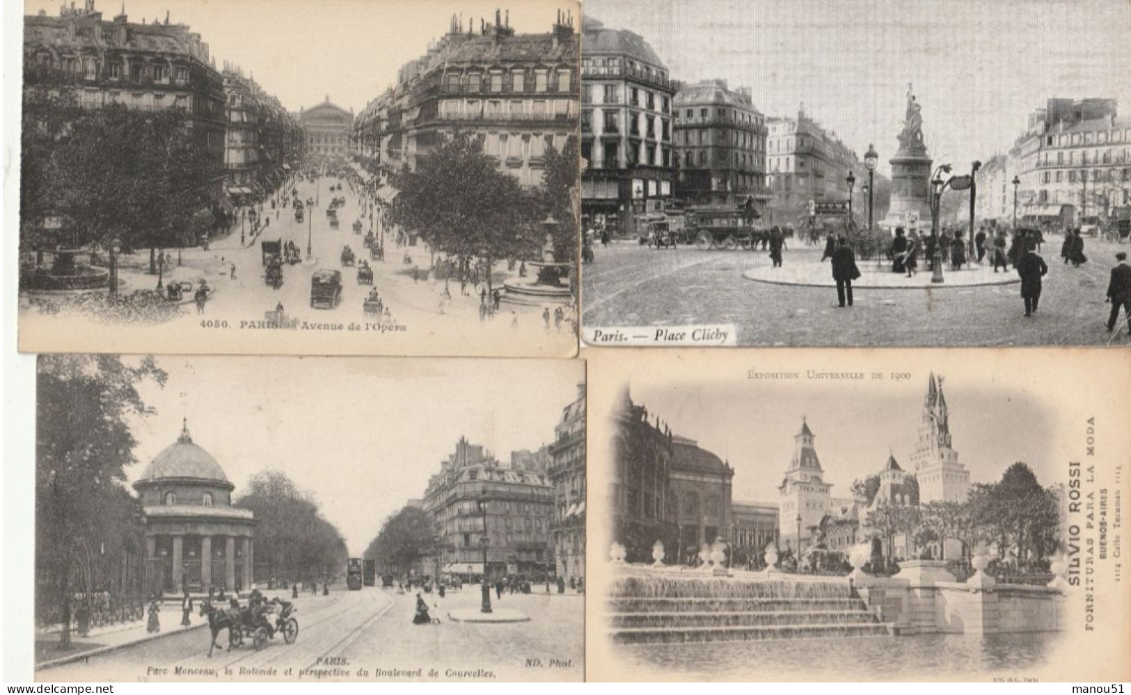 PARIS - Lot De 4 CPA - Avenue De L'Opéra - Parc Monceau - Expo Universelle 1900 - Place Clichy - Sonstige & Ohne Zuordnung