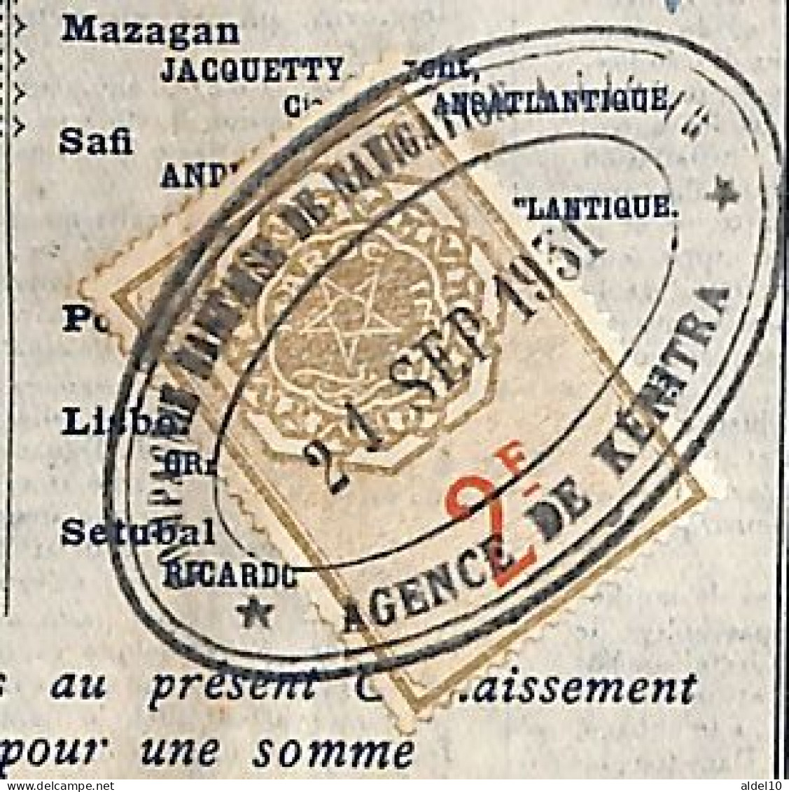 Connaissement  Kénitra à Bordeaux 1931 Avec Timbre Fiscal Unique Royaume Maroc 2 F Et France 5 F 20 - Covers & Documents