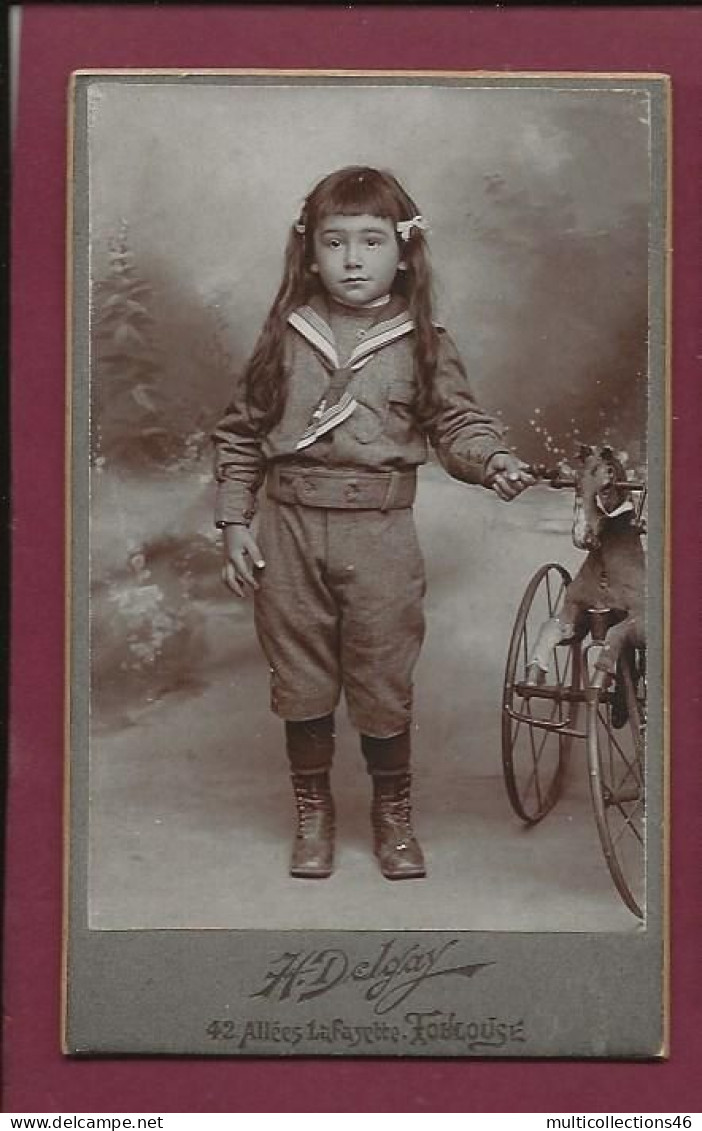 130524A - PHOTO ANCIENNE CDV DELGAY TOULOUSE - Enfant Tricycle Cheval Vélo - Andere & Zonder Classificatie