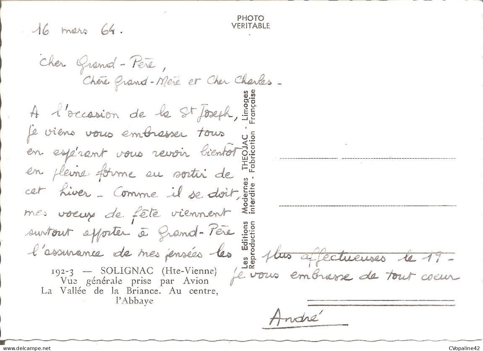 SOLIGNAC (87) Vue Générale Prise Par Avion  - La Vallée De La Briance . Au Centre , L'Abbaye En 1964  CPSM  GF - Sonstige & Ohne Zuordnung