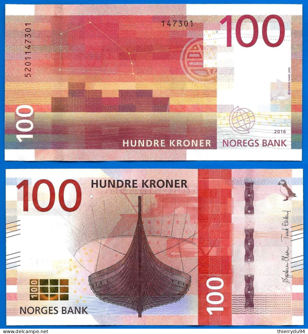 Norvege 100 Couronnes 2016 NEUF UNC Norway Kroner Que Prix + Port Pingouin Bateau Banknote Paypal Crypto OK - Norvège