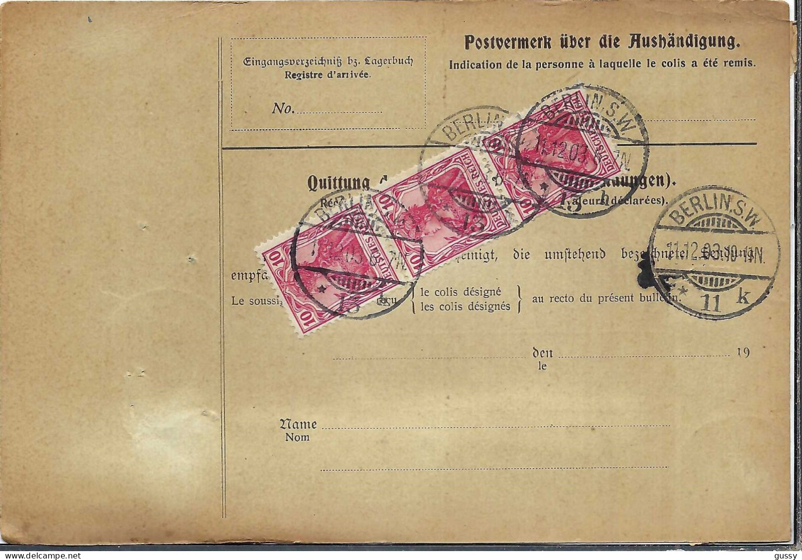 ALLEMAGNE Ca.1904: Bulletin D'Expédition CR De Berlin Pour Genève (Suisse) - Briefe U. Dokumente