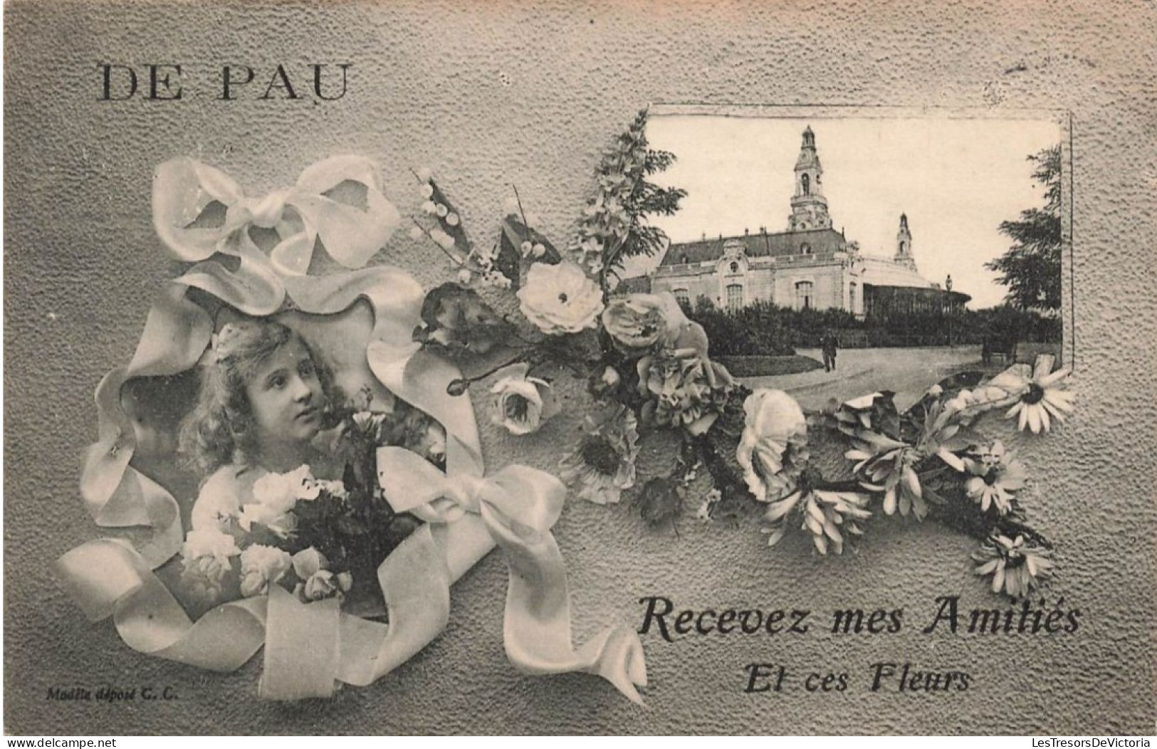 FRANCE - De Pau - Recevez Mes Amitiés Et Ces Fleurs - Animé - Carte Postale Ancienne - Pau