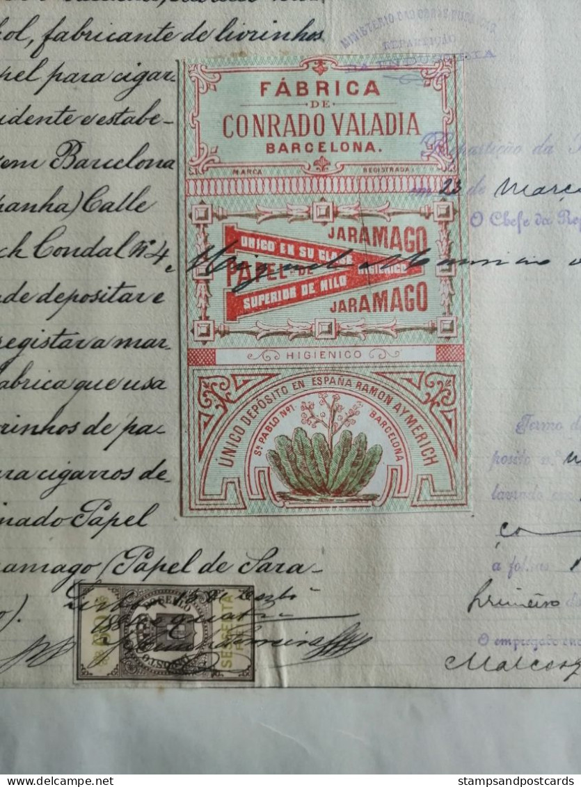 Portugal 1885 Registre Marque Papier à Fumer Jaramago Barcelona España Trademark Registration Smoking Paper Spain - Documents