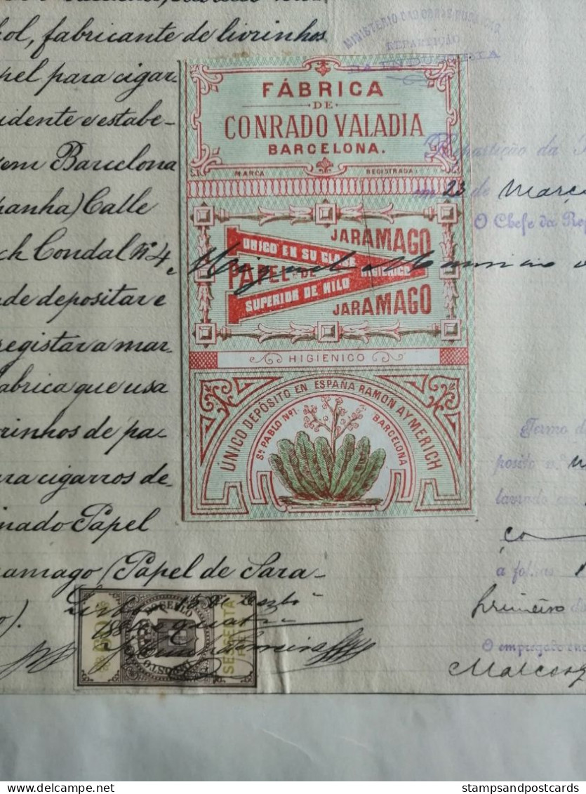 Portugal 1885 Registre Marque Papier à Fumer Jaramago Barcelona España Trademark Registration Smoking Paper Spain - Documenten