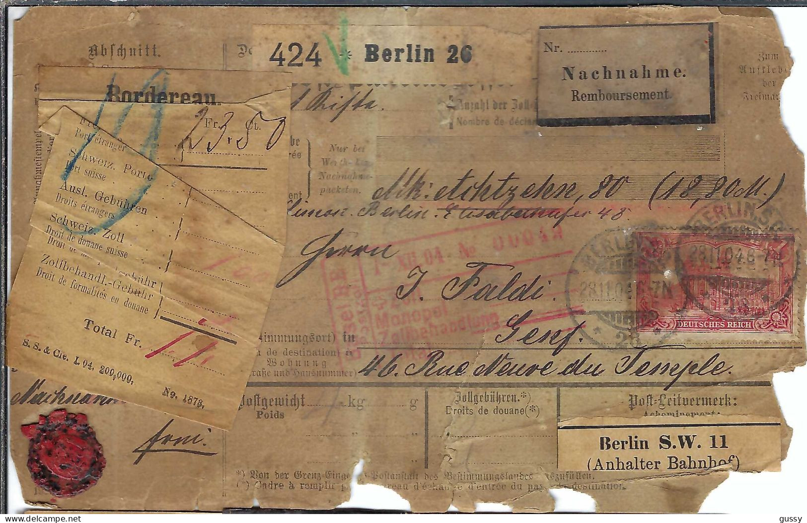 ALLEMAGNE Ca.1904: Bulletin D'Expédition CR De Berlin Pour Genève (Suisse), "meurtri" Par Le Temps - Lettres & Documents
