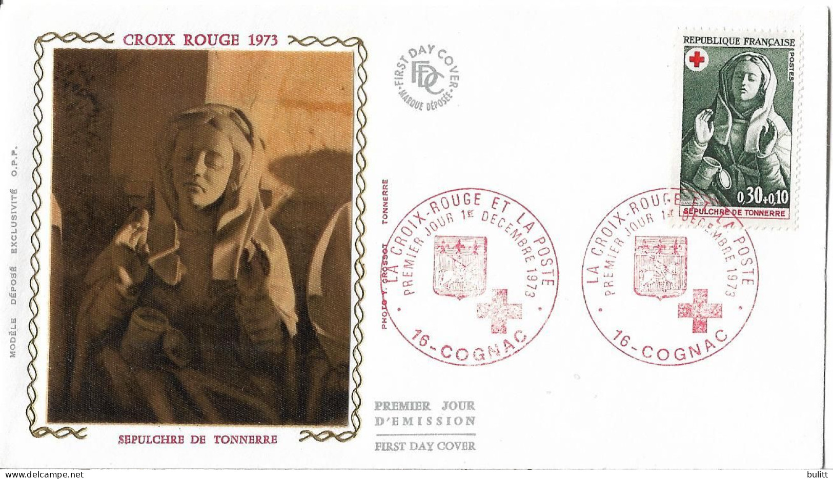 FRANCE - FDC - CROIX ROUGE 1973 - Sépulcre De Tonnerre - Sur Soie - 1970-1979