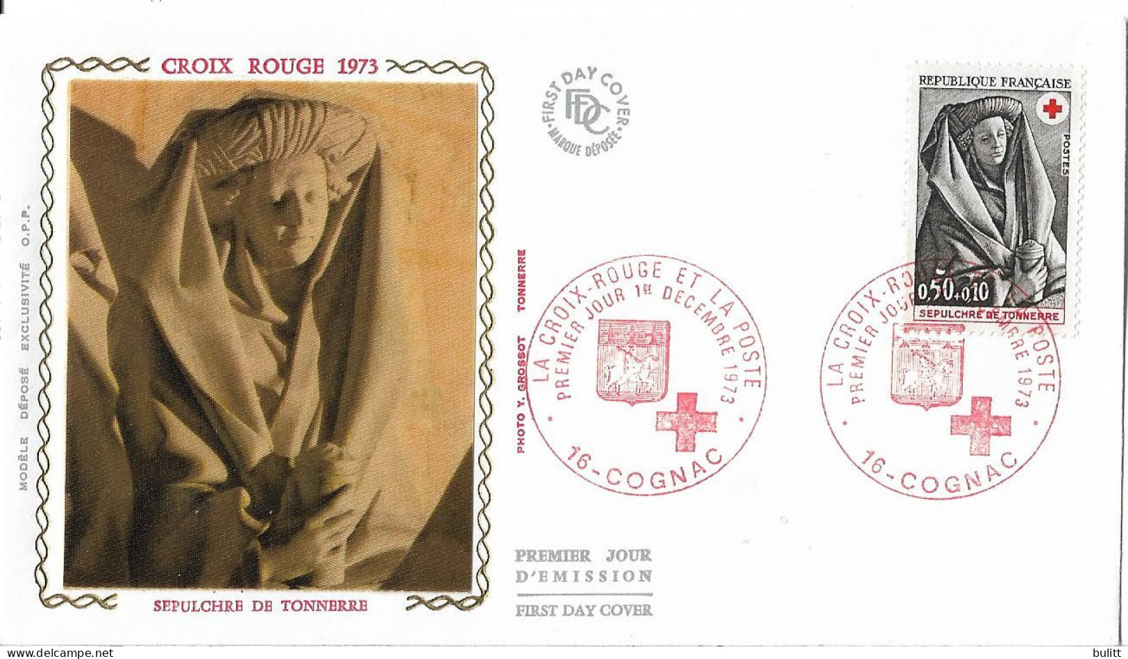 FRANCE - FDC - CROIX ROUGE 1973 - Sépulcre De Tonnerre - Sur Soie - 1970-1979