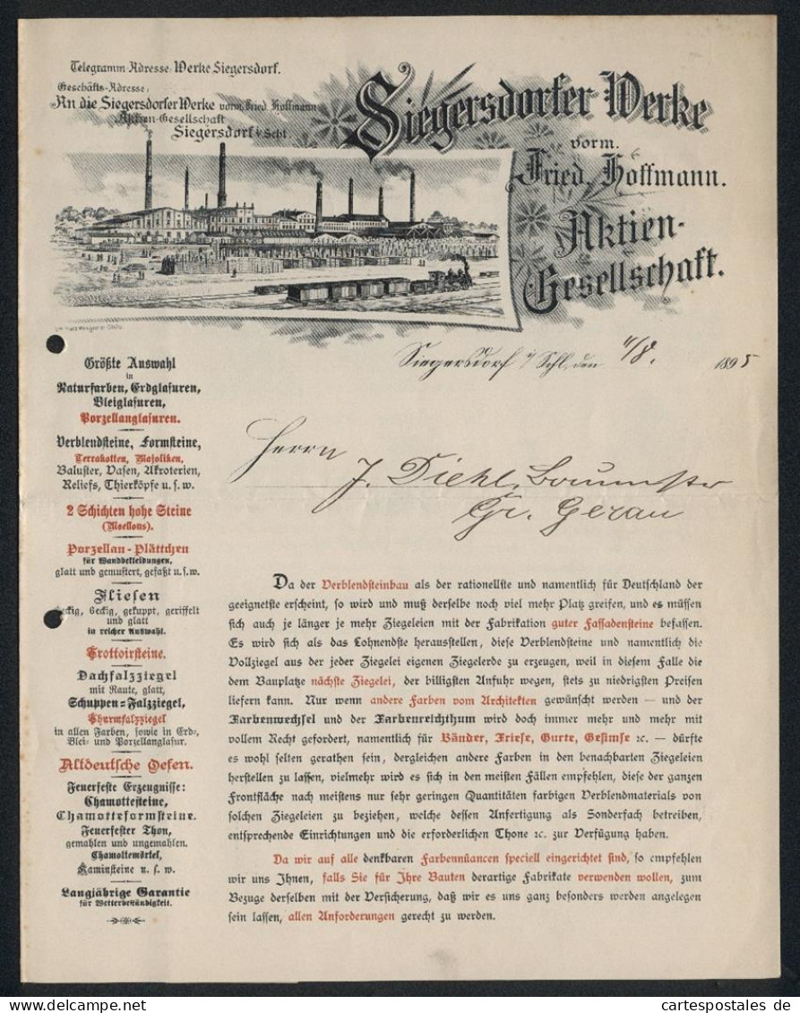 Werbeprospekt Siegersdorf I. Schl. 1895, Siegersdorfer Werke AG, Das Fabrikgelände Mit Lagerplatz Und Gleisanlage  - Non Classés