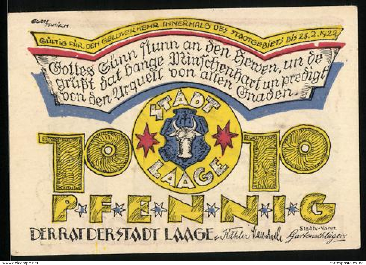 Notgeld Laage, 10 Pfennig, Ein Hirte Und Seine Schafe Im Sonnenaufgang  - [11] Local Banknote Issues