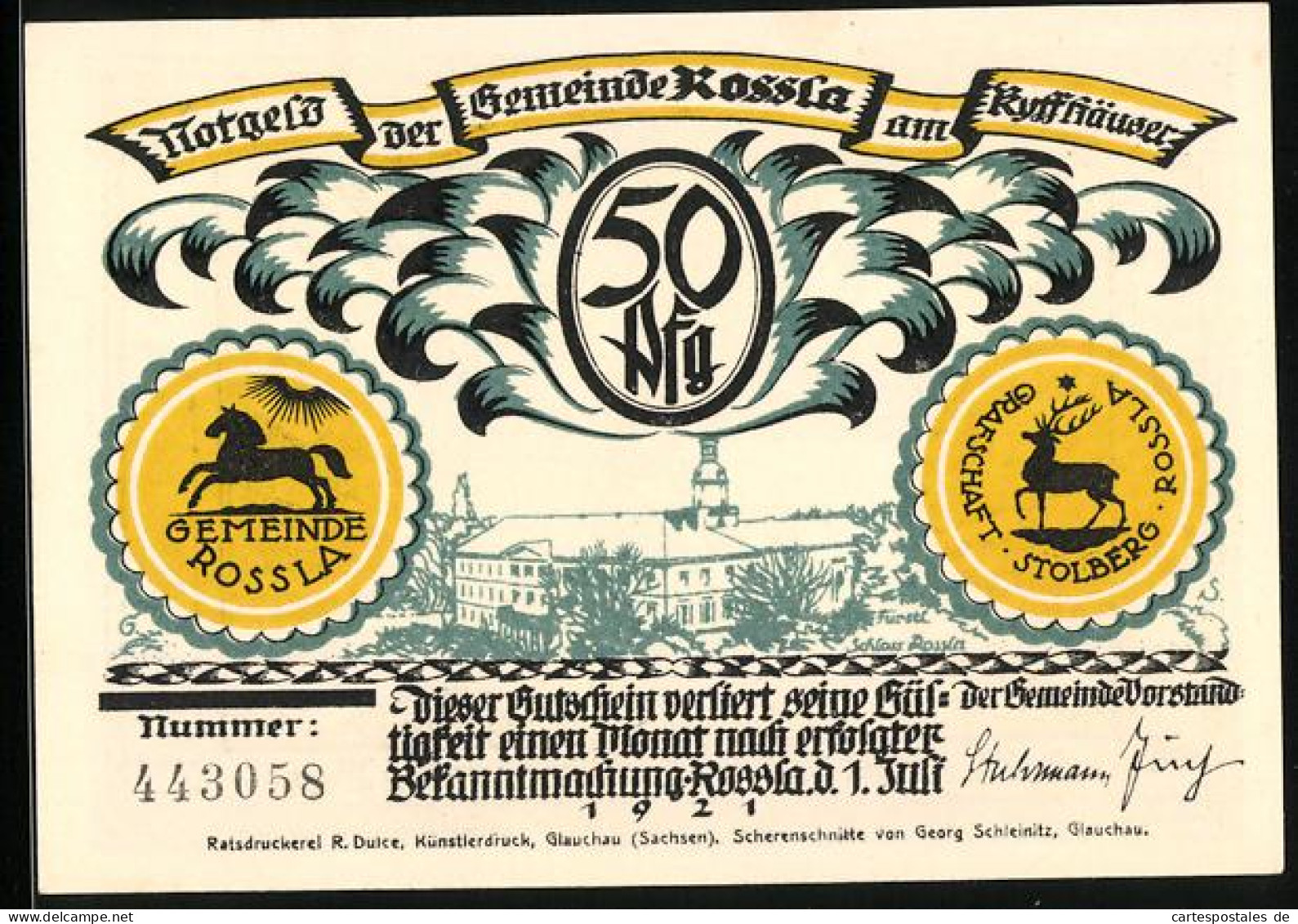 Notgeld Rossla Am Kyffhäuser 1921, 50 Pfennig, Der Knabe Erhält Einen Befehl Des Schlafenden Kaisers  - [11] Emisiones Locales