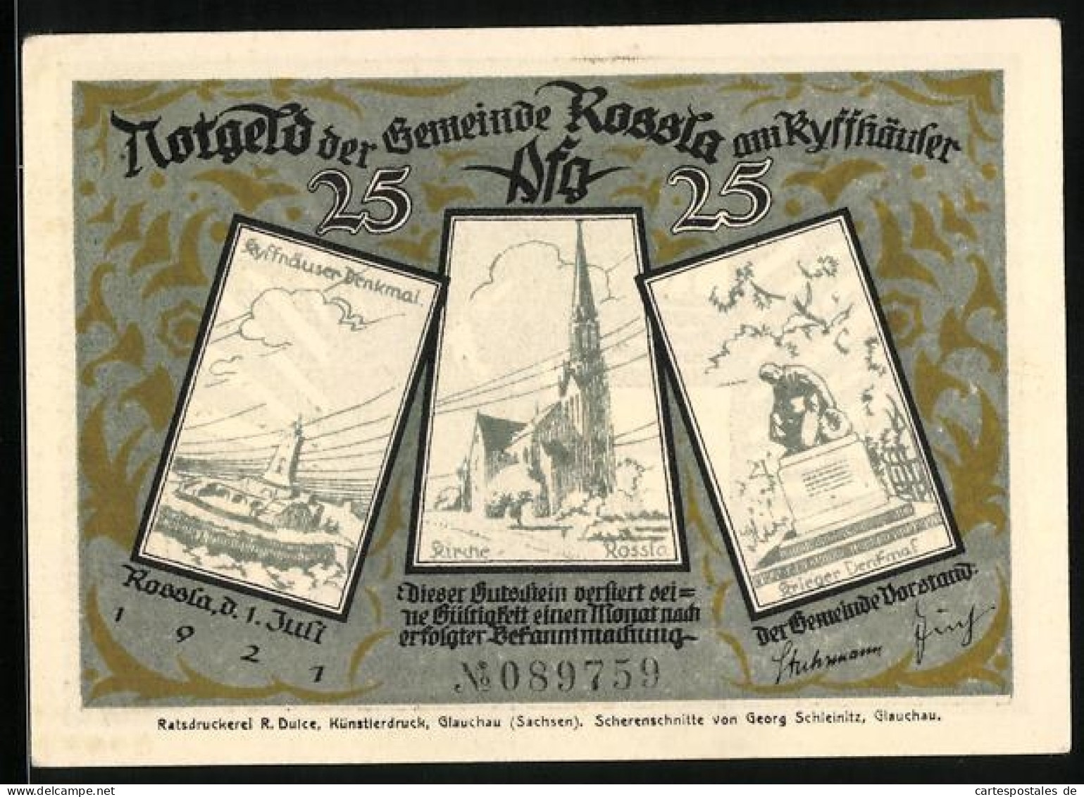 Notgeld Rossla Am Kyffhäuser 1921, 25 Pfennig, Barbarossa Befehligt Im Schlaf Den Knaben  - [11] Local Banknote Issues