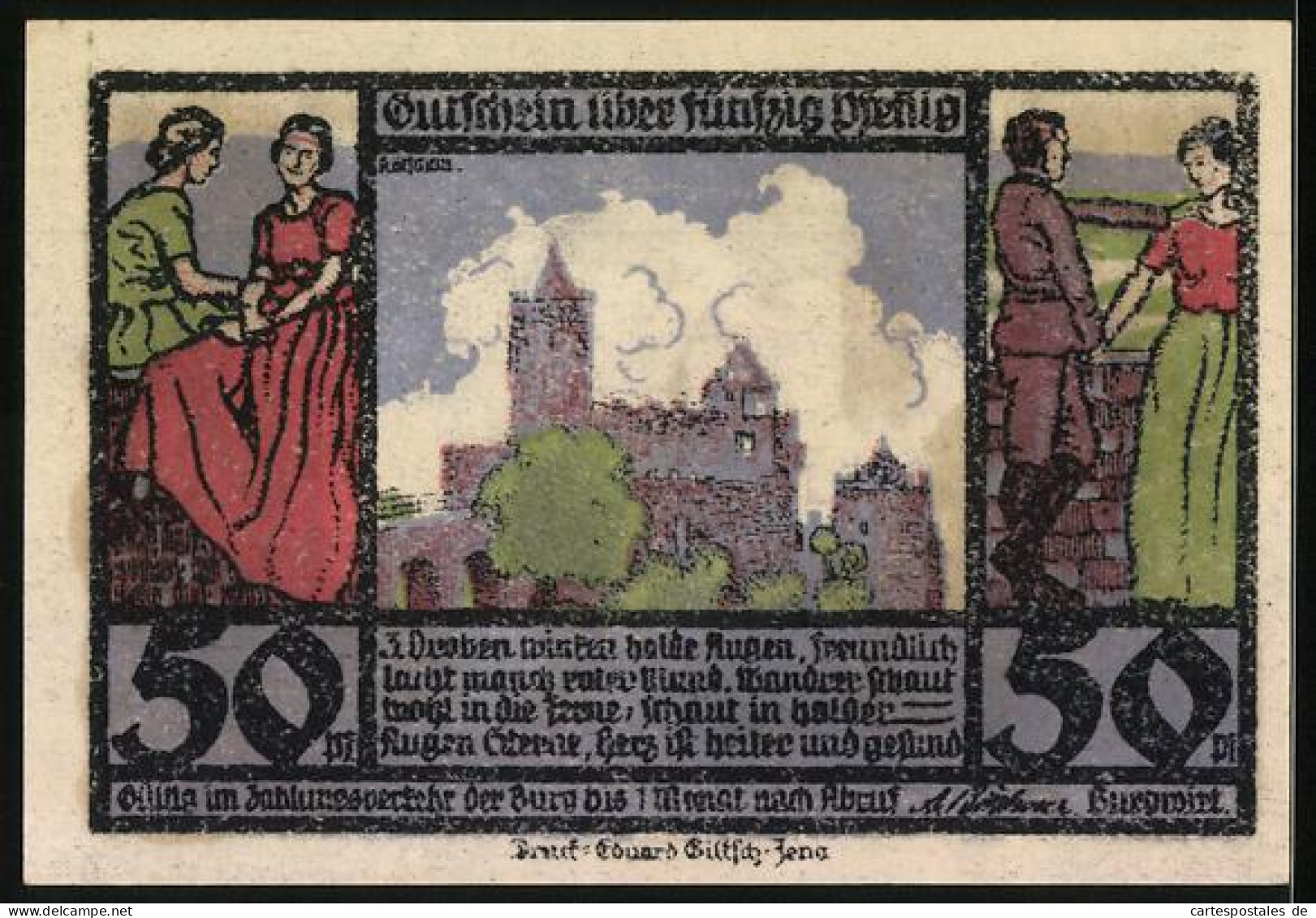 Notgeld Kösen / Saale, 50 Pfennig, Burgruine Rudelsburg Und Ihre Zerfallenen Dächer  - [11] Local Banknote Issues