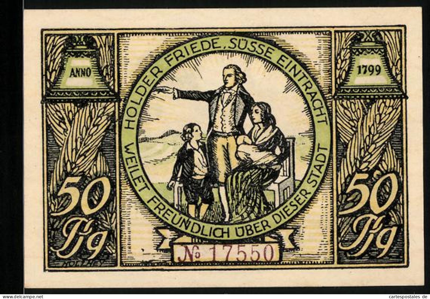 Notgeld Rudolstadt, 50 Pfennig, Schiller Mit Familie, Schillerstrasse  - Lokale Ausgaben