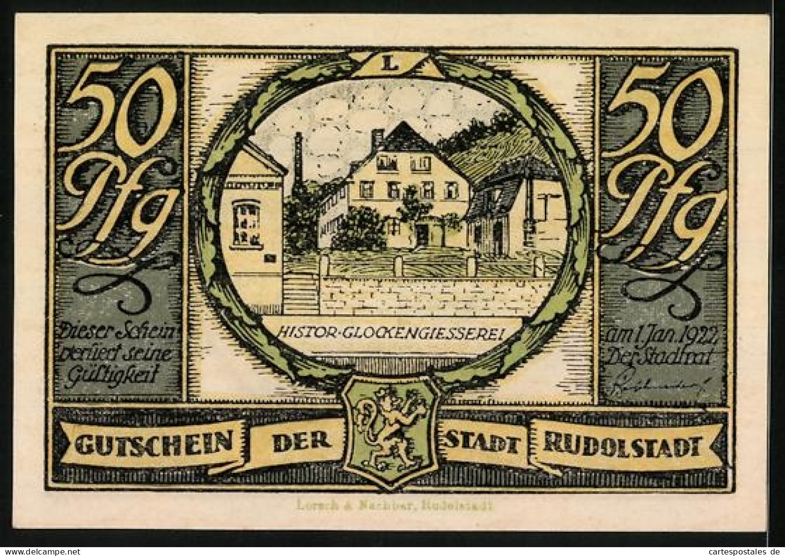 Notgeld Rudolstadt, 50 Pfennig, Brand Der Kirche, Glockengiesserei  - [11] Local Banknote Issues