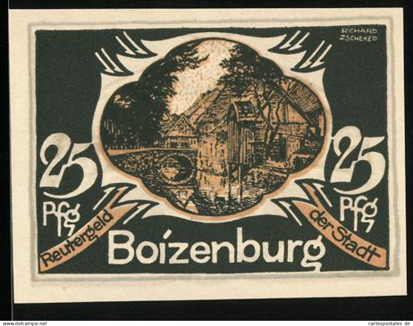 Notgeld Boizenburg 1922, 25 Pfennig, Ortspartie, Hafenarbeiter Schleppen Säcke  - Lokale Ausgaben