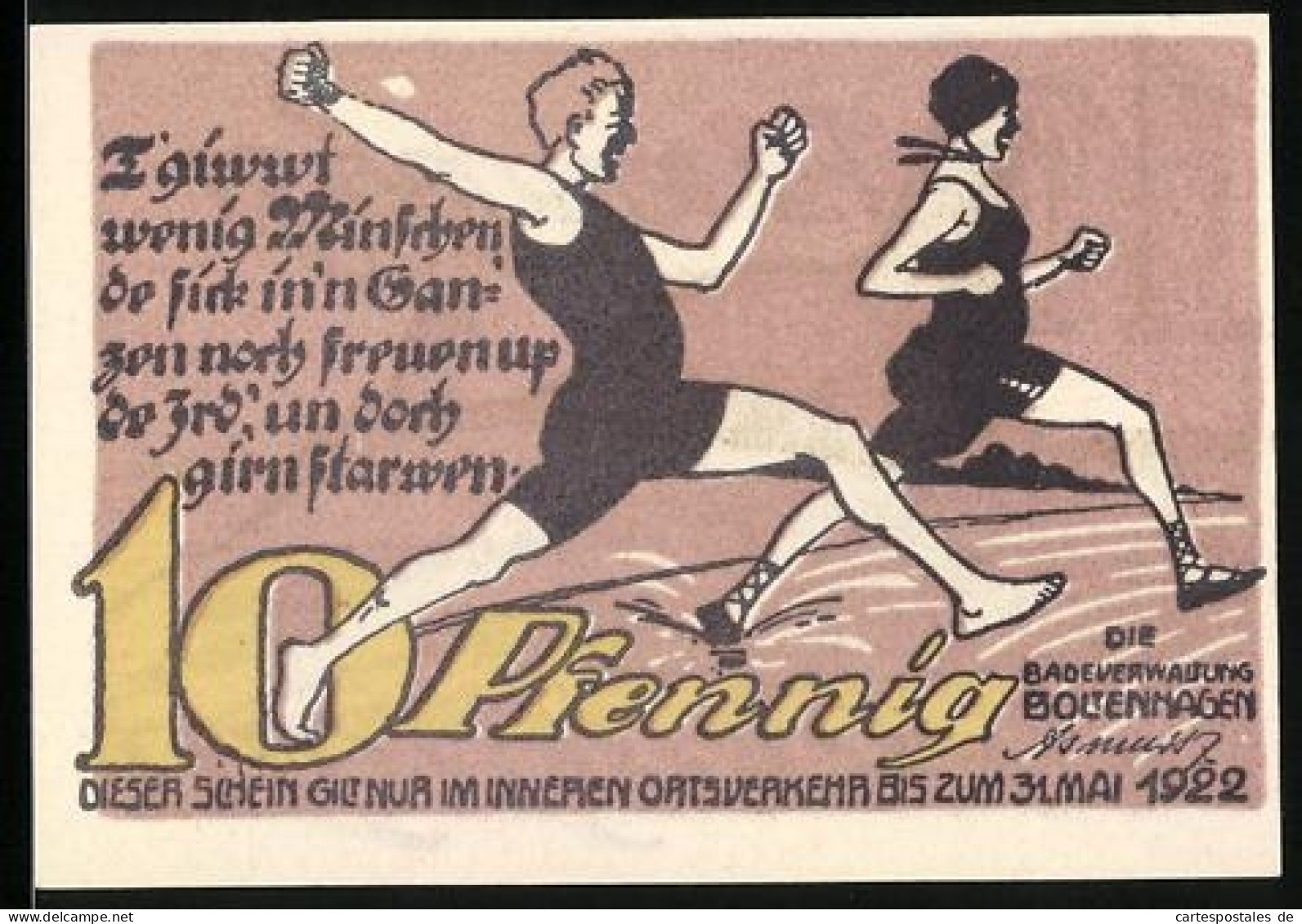 Notgeld Boltenhagen 1922, 10 Pfennig, Läufer Bei Einem Wettrennen  - [11] Emisiones Locales