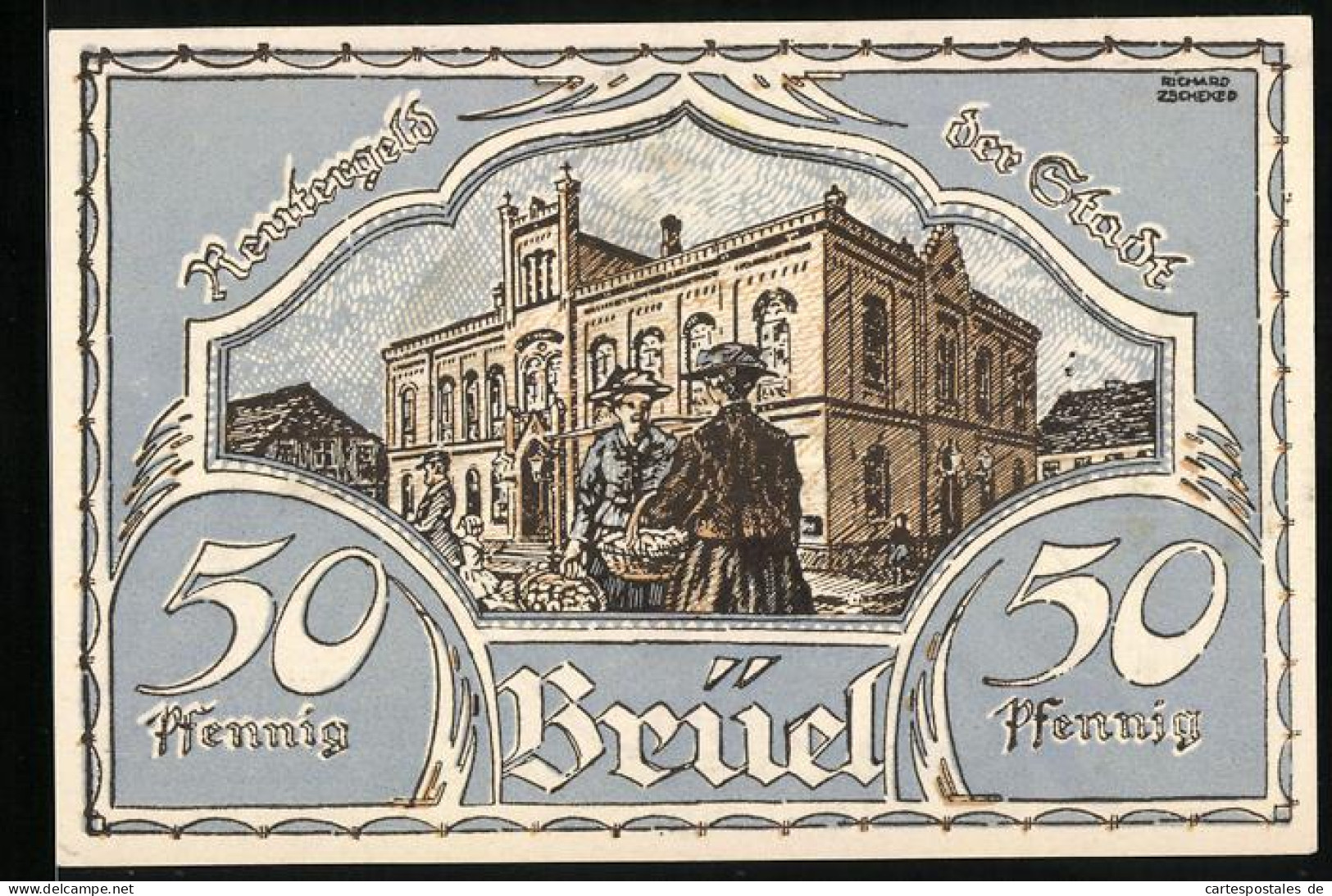 Notgeld Brüel, 50 Pfennig, Rathaus, Bauer Beim Dengeln Einer Sense  - [11] Emissions Locales