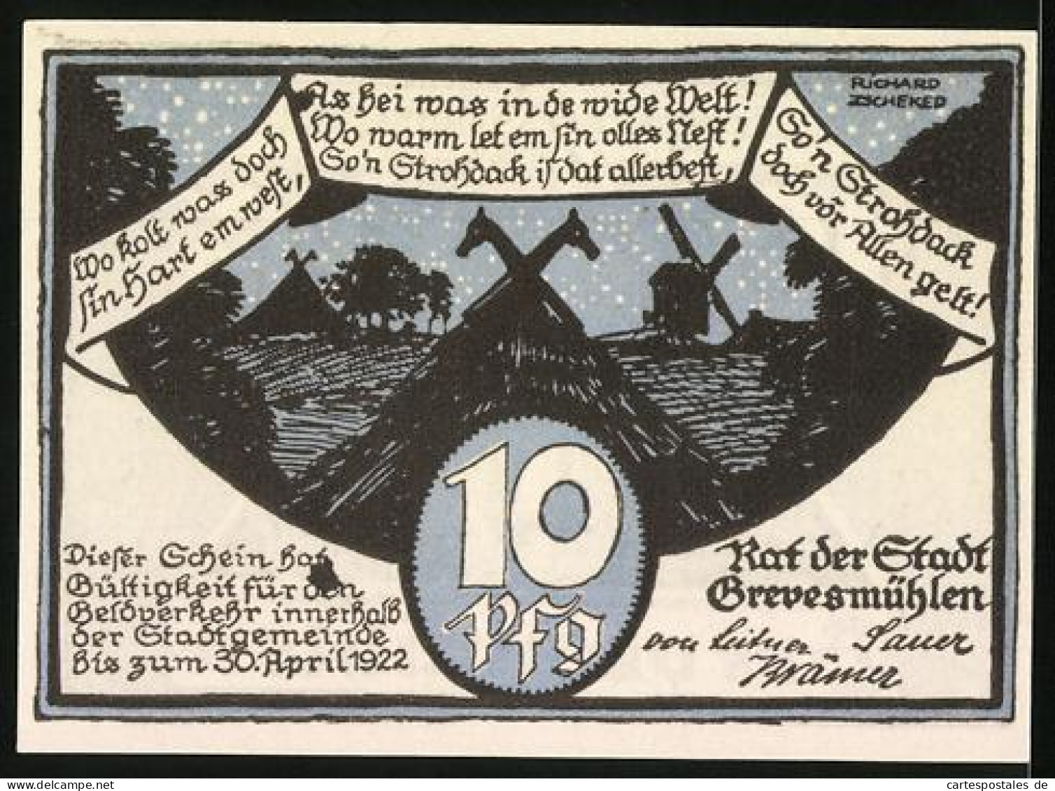 Notgeld Grevesmühlen 1922, 10 Pfennig, Kirche  - [11] Emisiones Locales