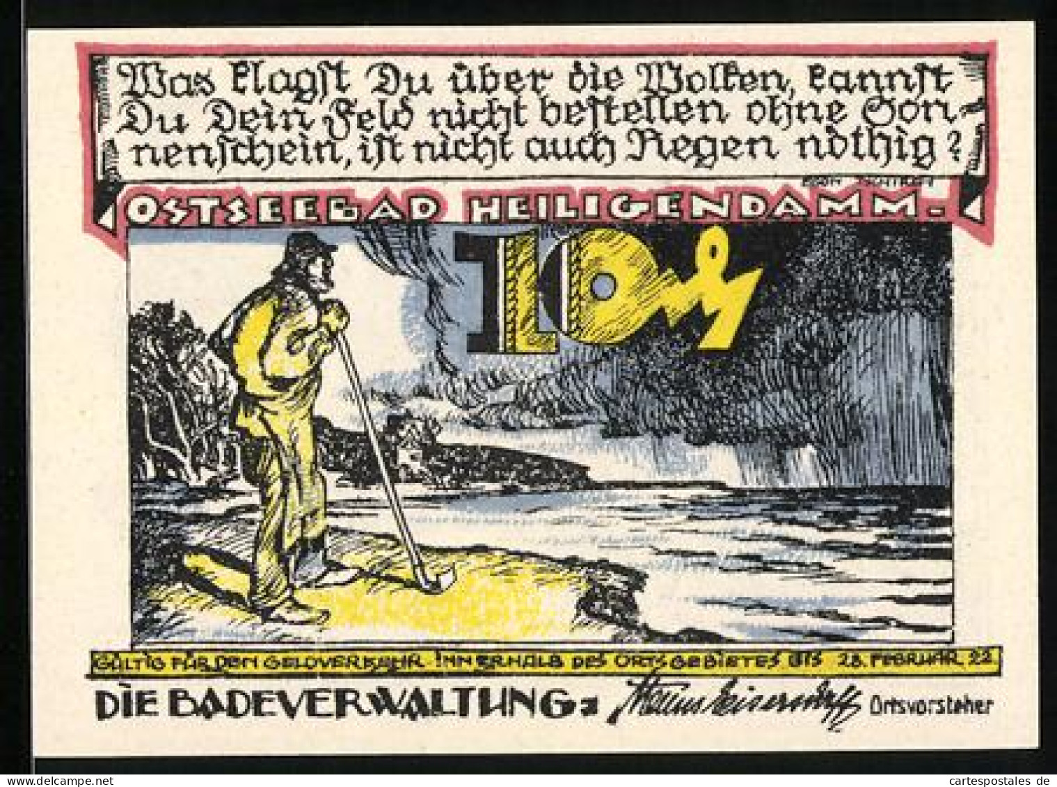 Notgeld Heiligendamm /Ostsee 1922, 10 Pfennig, Mann Blickt Auf Stürmische See  - Lokale Ausgaben