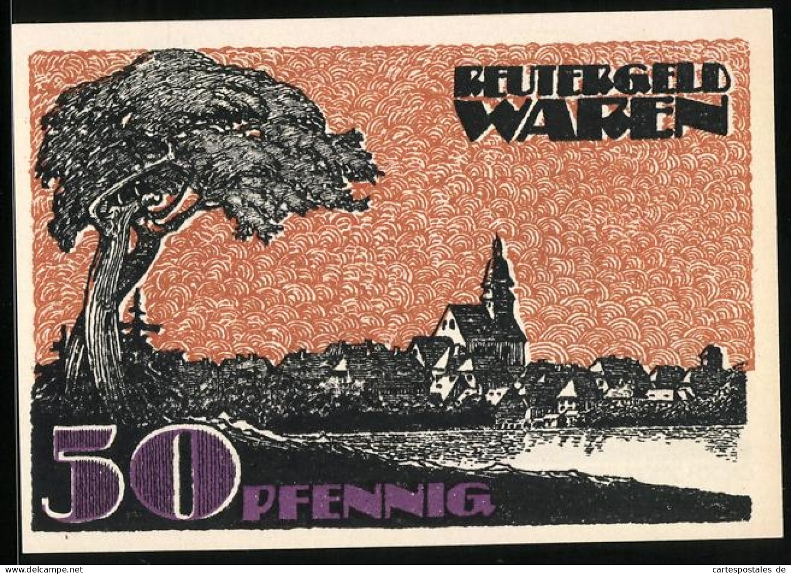 Notgeld Waren 1921, 50 Pfennig, Uferpartie Mit Kirche  - [11] Local Banknote Issues