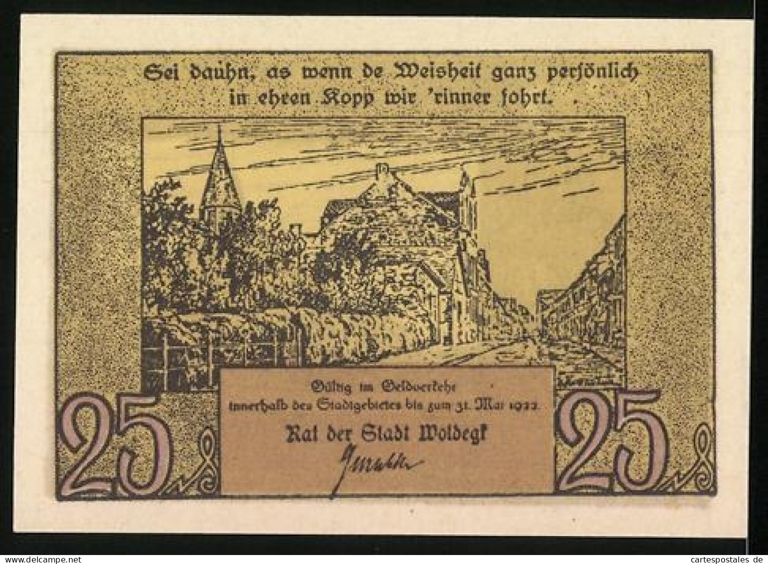 Notgeld Woldegk 1922, 25 Pfennig, Rathaus  - Lokale Ausgaben