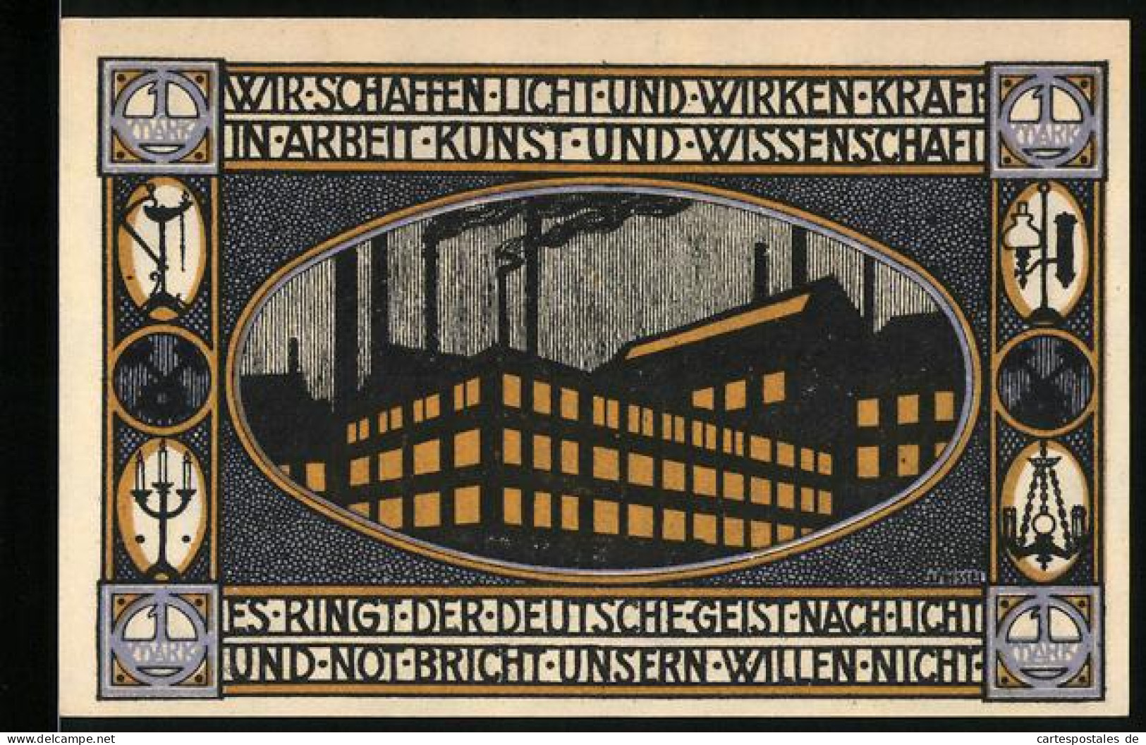 Notgeld Neheim /Ruhr, 1 Mark, Wappen, Industriepanorama, BeleuchtetesFabrikgebäude  - [11] Emisiones Locales