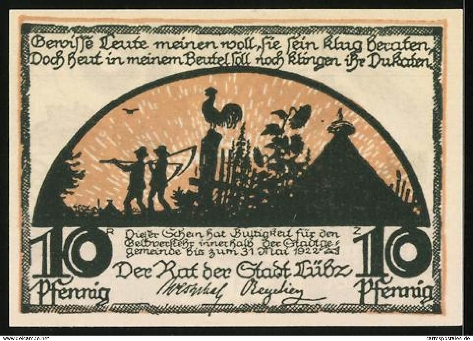 Notgeld Lübz I. M. 1922, 10 Pfennig, Planwagen Und Fabrik, Bauern Mit Sensen  - Lokale Ausgaben