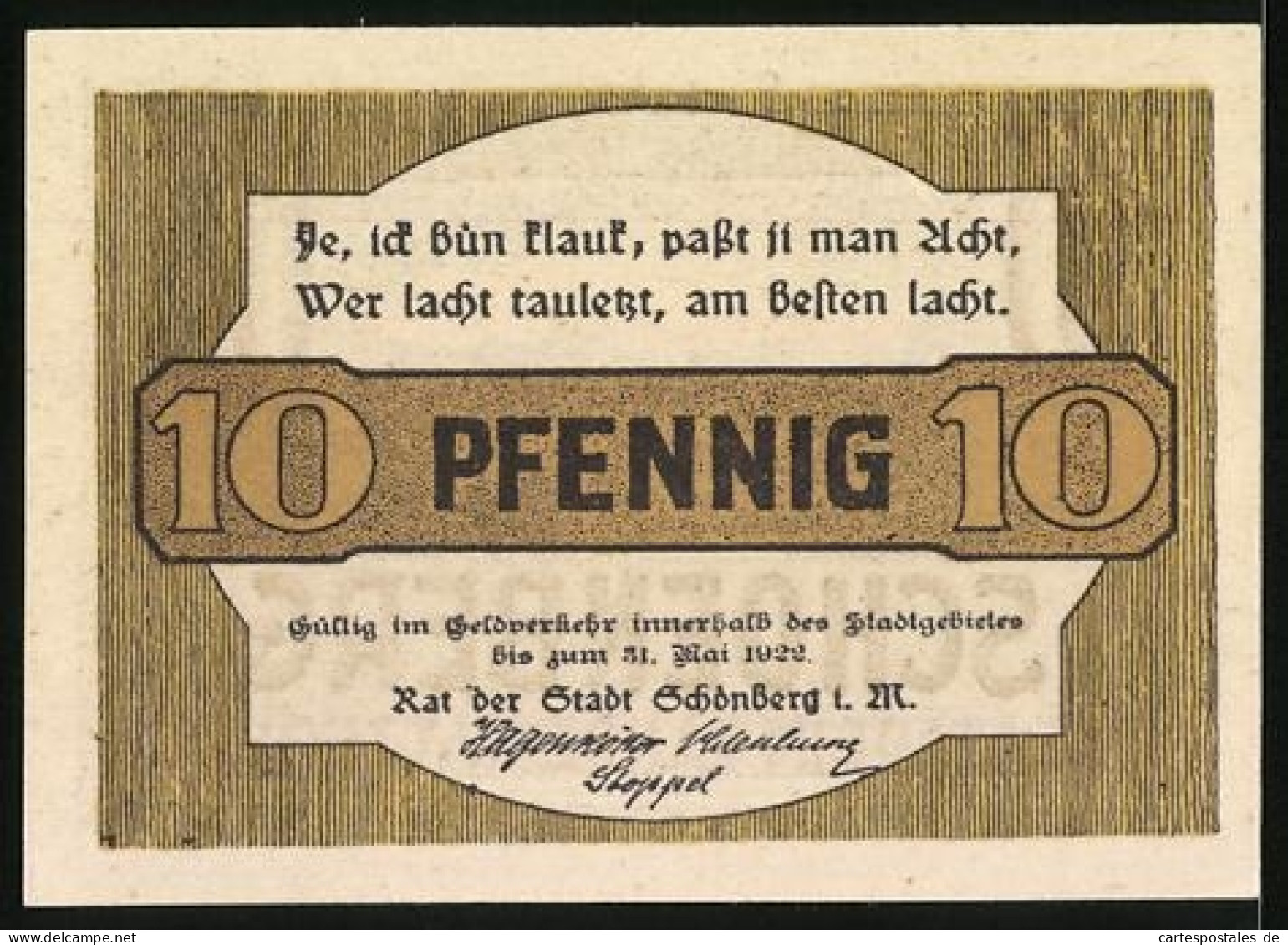 Notgeld Schönberg /Ratzeburg 1922, 10 Pfennig, Strassenpartie  - [11] Local Banknote Issues