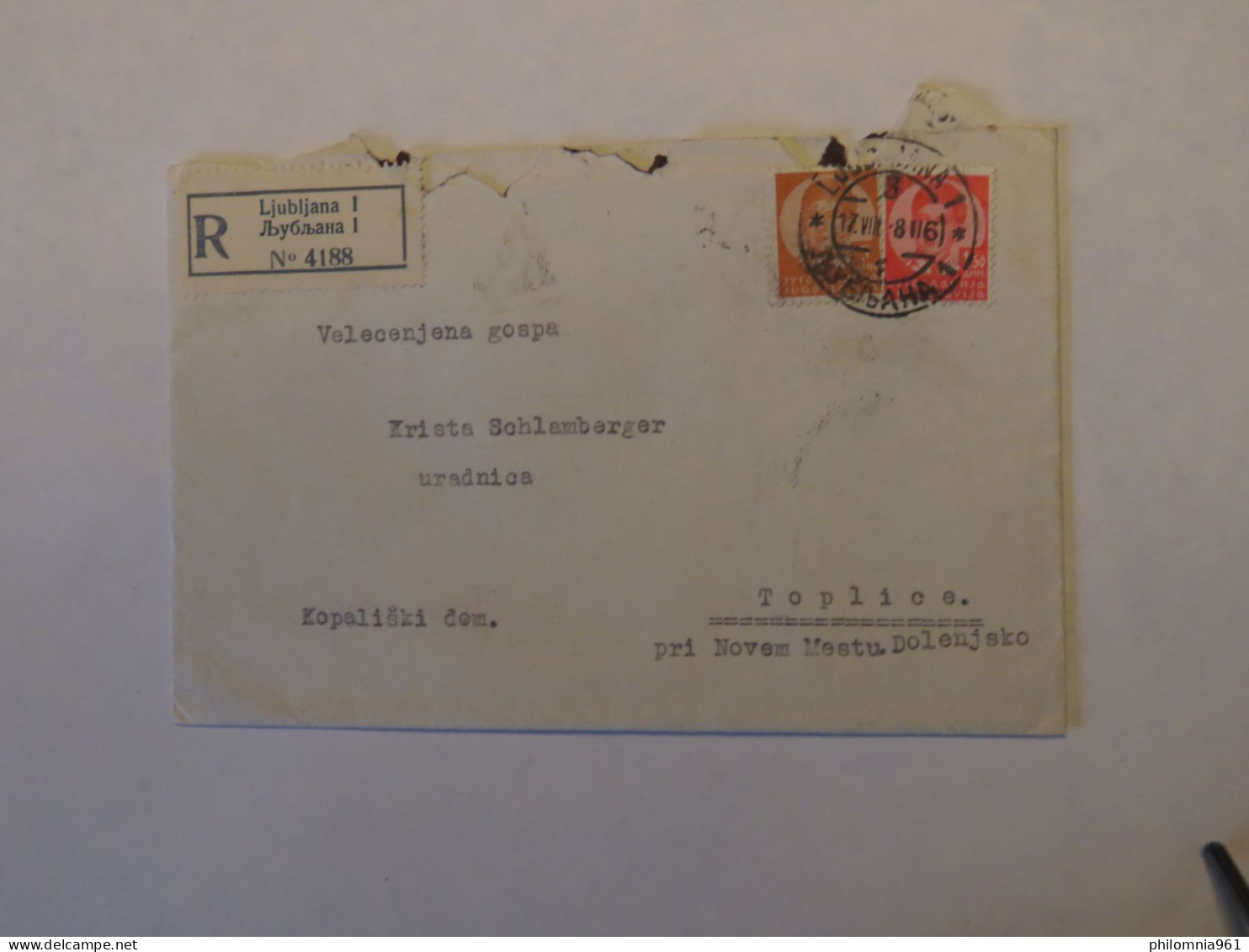 YUGOSLAVIA REGISTERED COVER TO SLOVENIA - Other & Unclassified