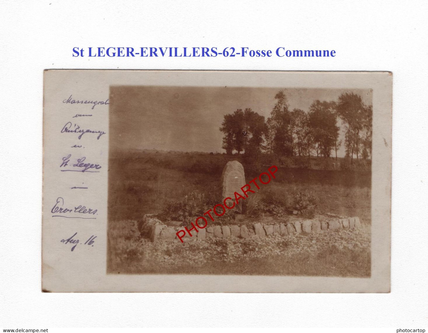 St LEGER-ERVILLERS-62-Fosse Commune-Tombes-CARTE PHOTO Allemande-GUERRE 14-18-1 WK-MILITARIA- - Cimetières Militaires
