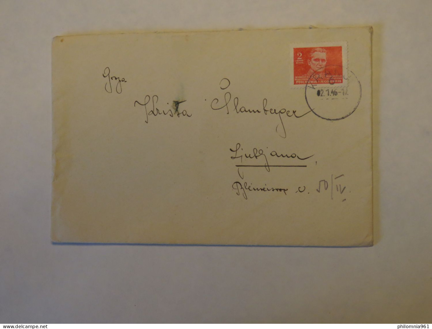 YUGOSLAVIA  COVER TO SLOVENIA 1946 - Other & Unclassified