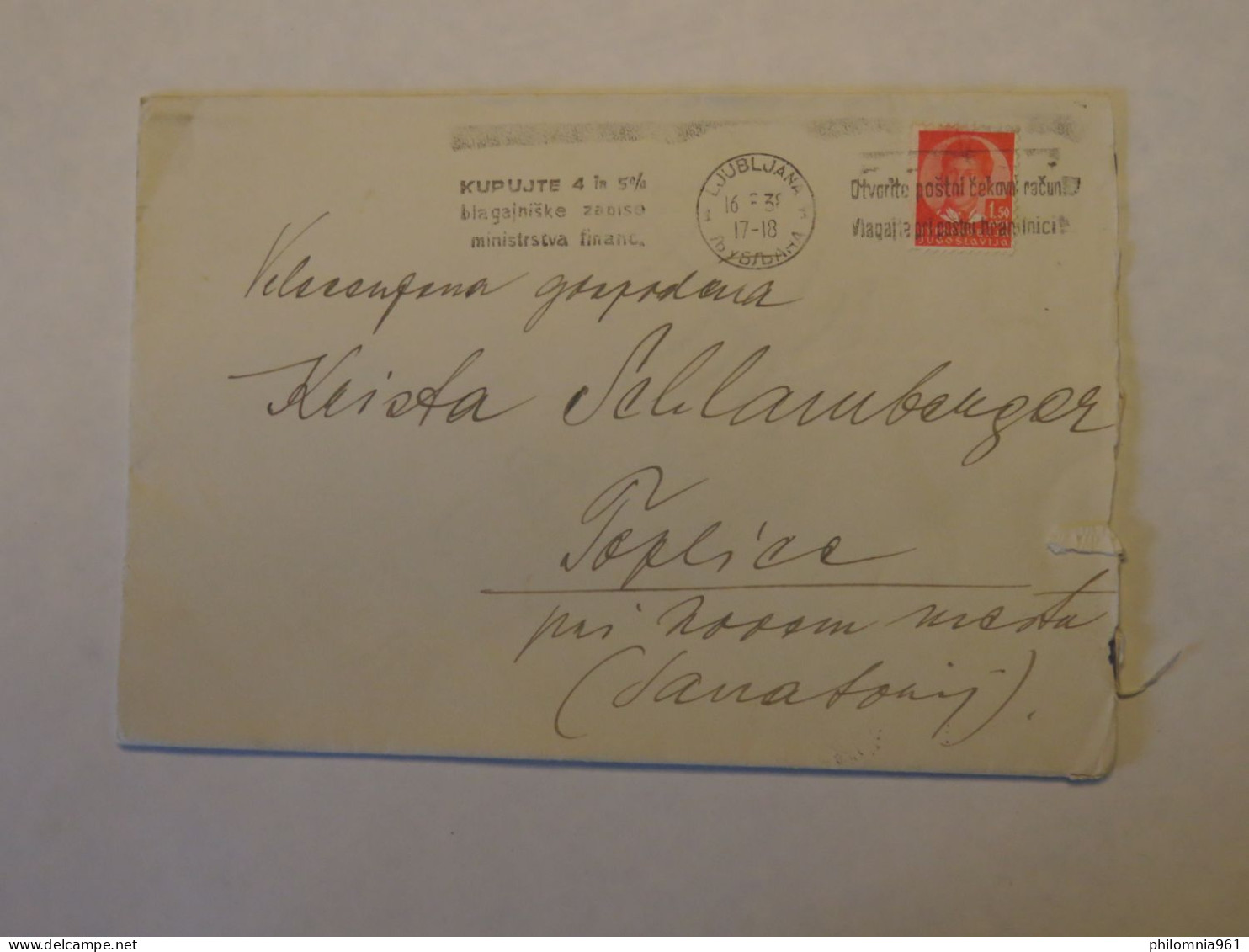 YUGOSLAVIA  COVER TO SLOVENIA 1938 - Other & Unclassified