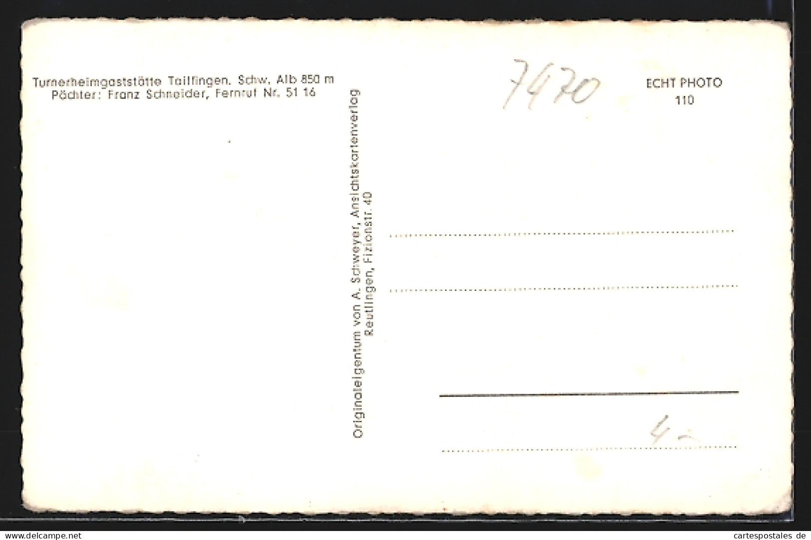 AK Tailfingen / Schwäb. Alb., Turnerheimgaststätte F. Schneider  - Other & Unclassified